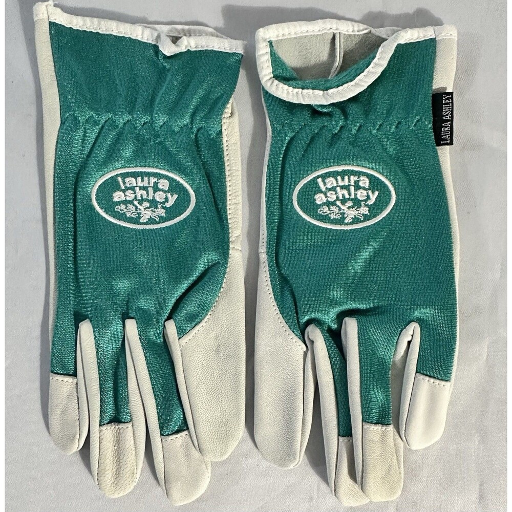 🖤Vintage 80’s LAURA ASHLEY Green LEATHER & FABRIC Garden GLOVES